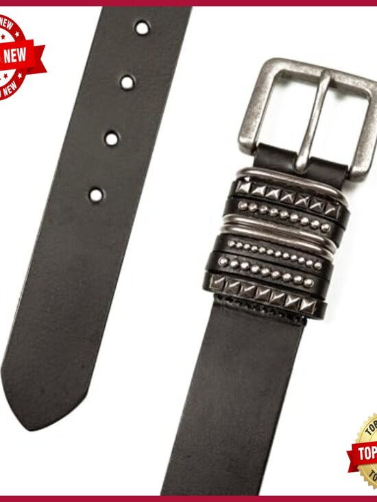 Genuine Leather Belt Set, Studded Keepers, Adjustable Sizes, Versatile Accessory